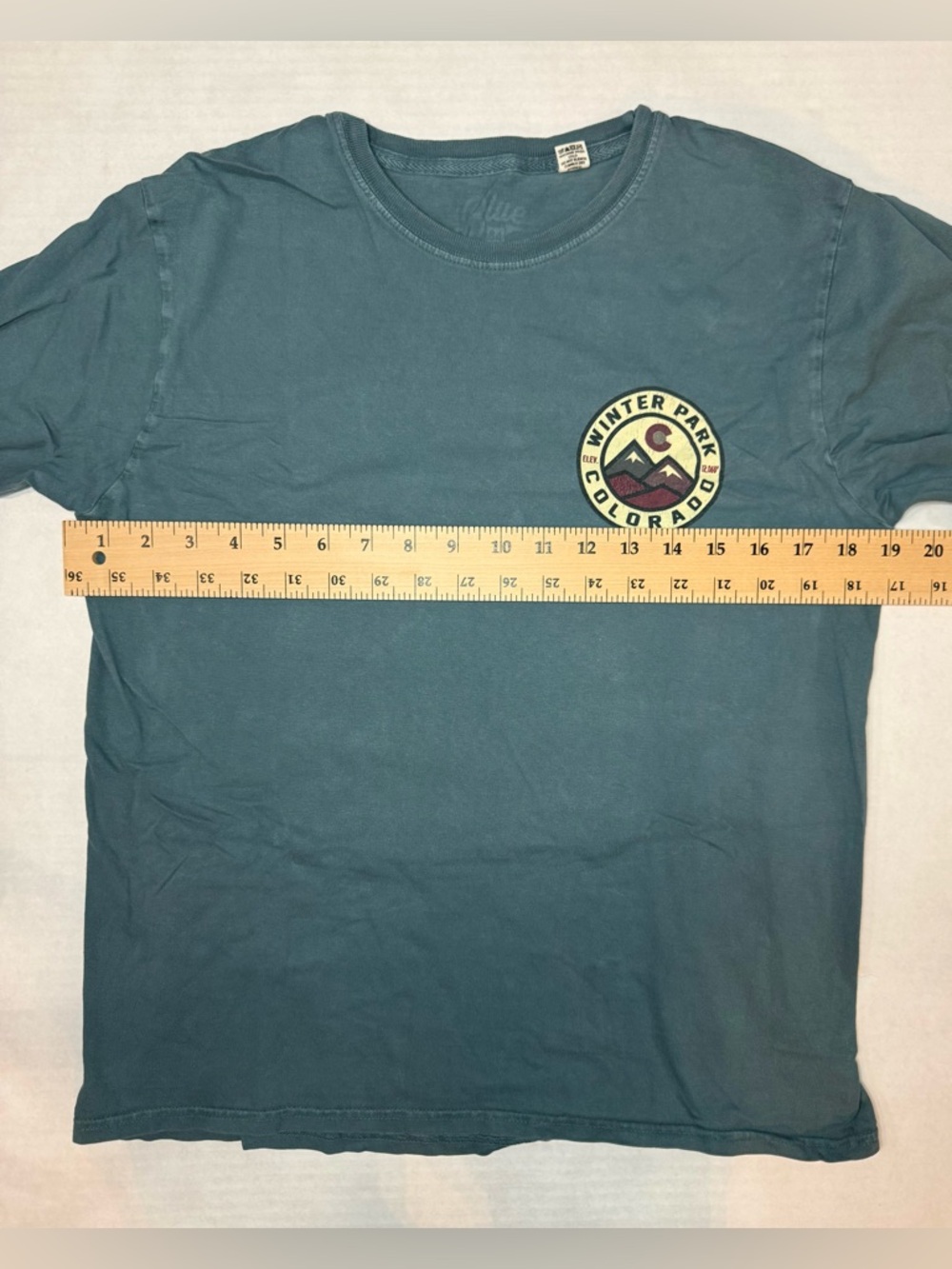 Winter Park Colorado Long Sleeve Graphic Tee Muted Green/Blue Size S - Picture 5 of 12